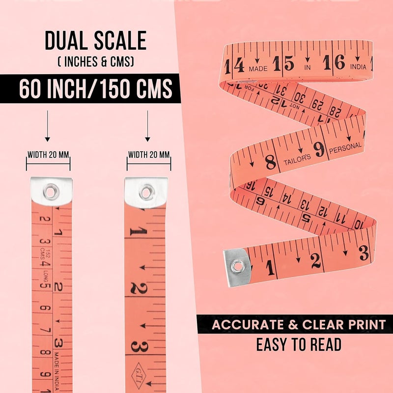 Shahi Soft Measuring Tape Flexible Vinyl Ruler with Double Scale for Body Measurement, Sewing, Tailoring, Crafts, Weight Loss & Medical Use 60-inch/150cm with Reverse Centimeter Scale (Peach 2 Pack) - Image 3